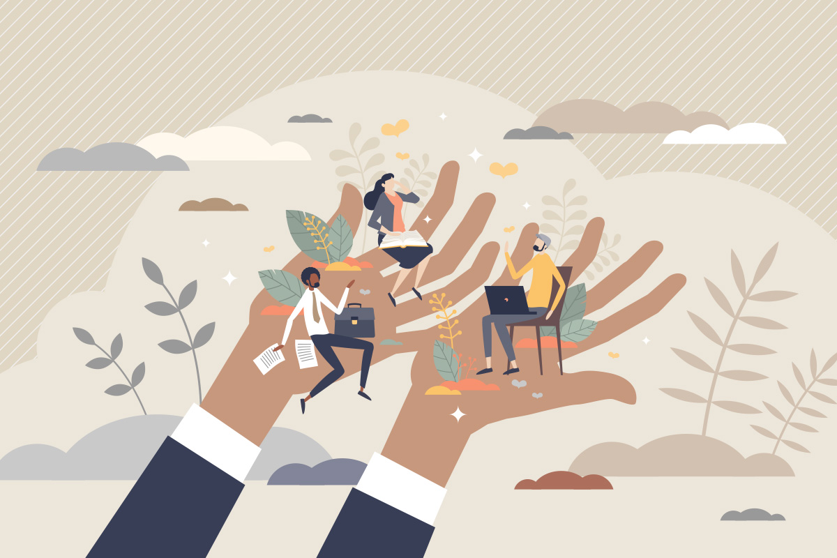 hands holding up workers